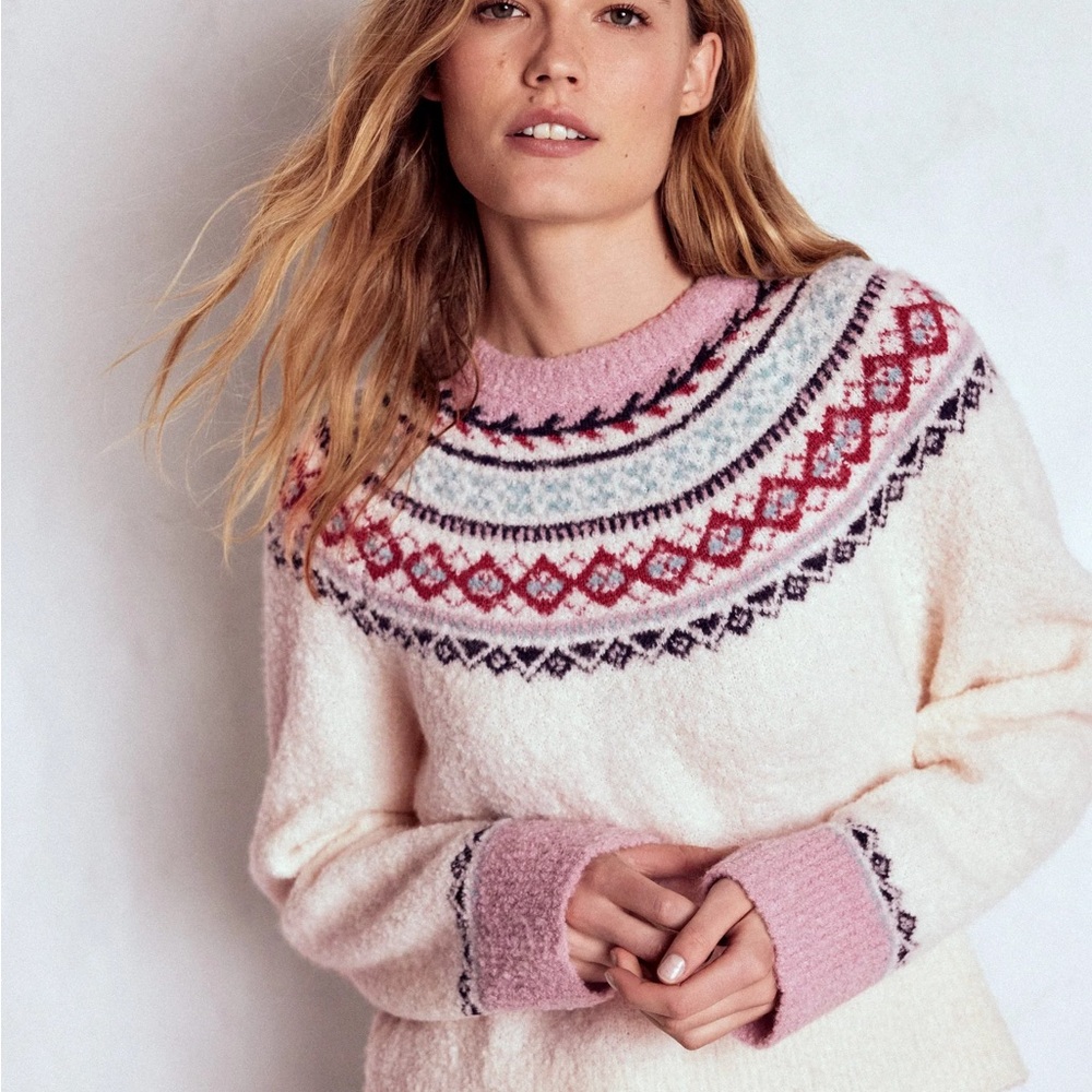 Boden Cream Fair Isle Crewneck Sweater